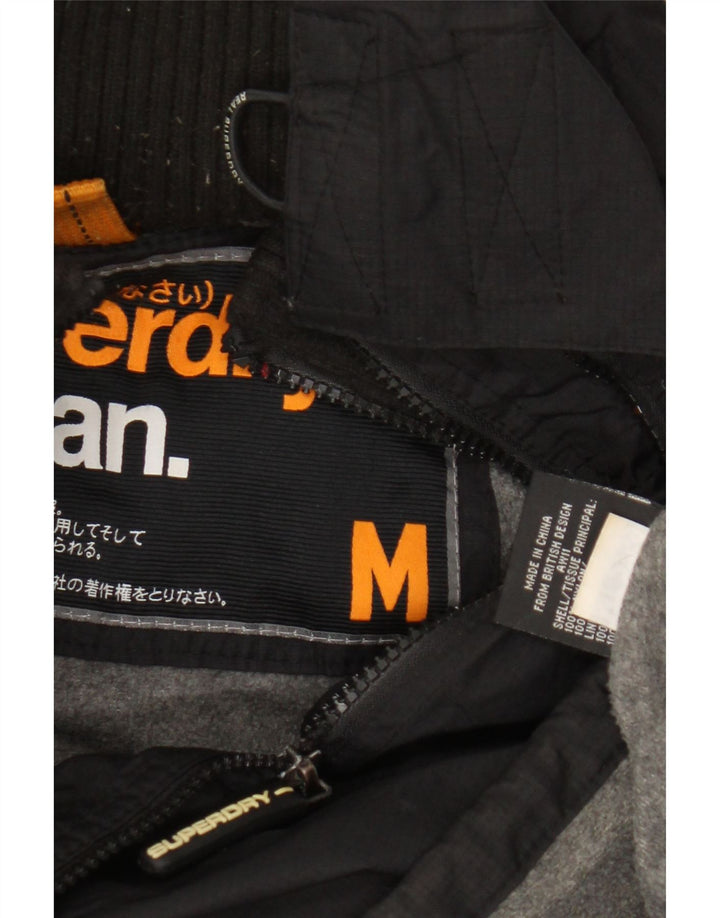 Superdry Womens Graphic Hooded Windbreaker Jacket UK 14 Medium Black Nylon