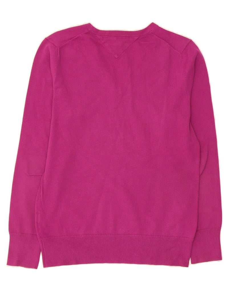 TOMMY HILFIGER Womens V-Neck Jumper Sweater UK 14 Medium Pink Cotton Vintage Tommy Hilfiger and Second-Hand Tommy Hilfiger from Messina Hembry 