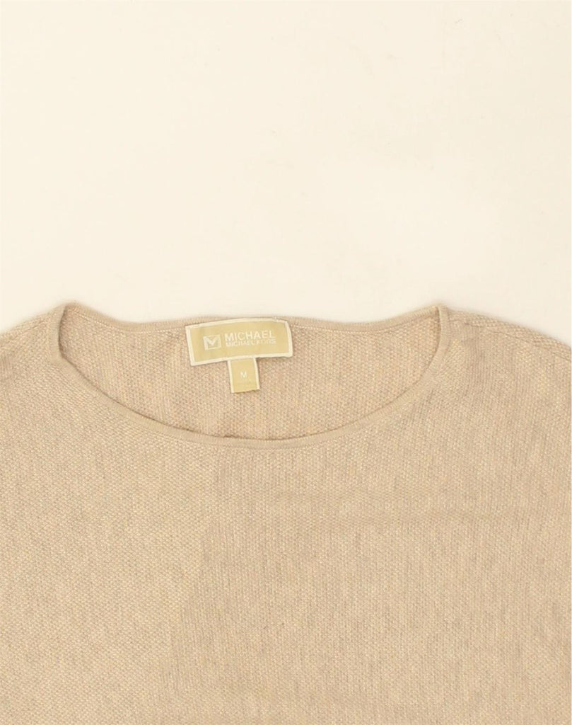 MICHAEL KORS Womens Longline Crew Neck Jumper Sweater UK 14 Medium Beige | Vintage Michael Kors | Thrift | Second-Hand Michael Kors | Used Clothing | Messina Hembry 