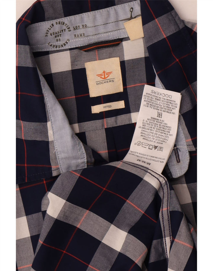 DOCKERS Mens Fitted Shirt Medium Navy Blue Check Cotton