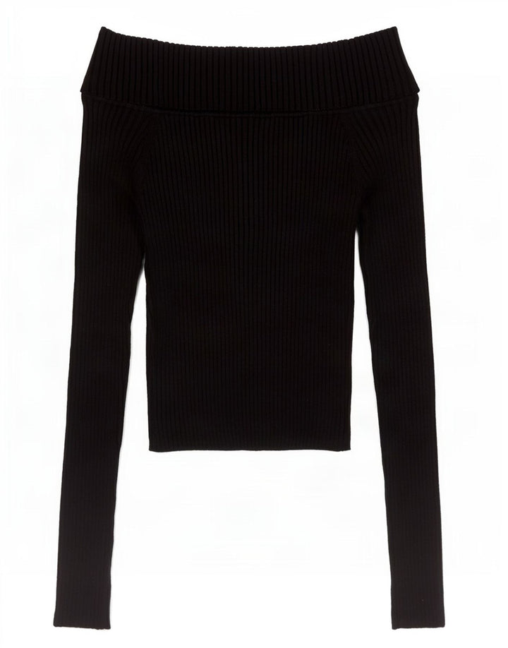 Zara Womens Crop Long Sleeve Off Shoulder Top UK 8 Small Black
