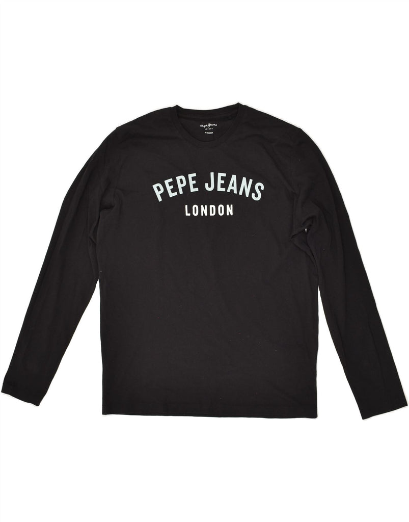 PEPE JEANS Womens Regular Graphic Top Long Sleeve UK 14 Medium Black Vintage PEPE Jeans and Second-Hand PEPE Jeans from Messina Hembry 