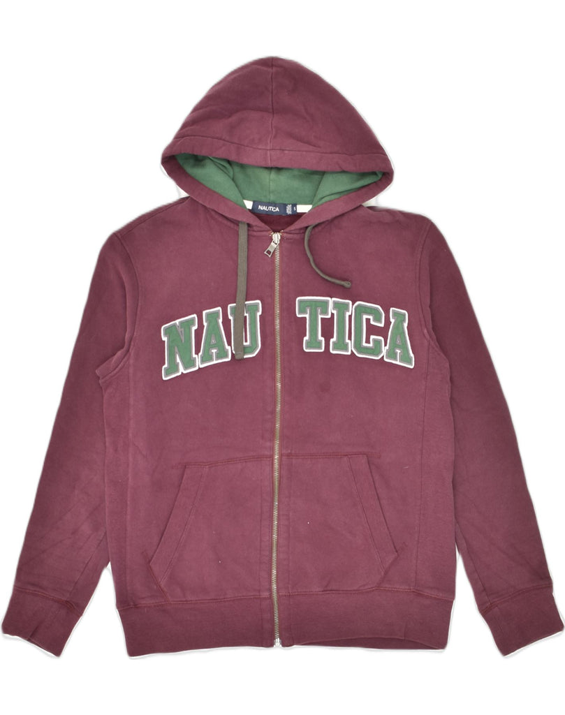 NAUTICA Mens Graphic Zip Hoodie Sweater Small Maroon Cotton | Vintage Nautica | Thrift | Second-Hand Nautica | Used Clothing | Messina Hembry 