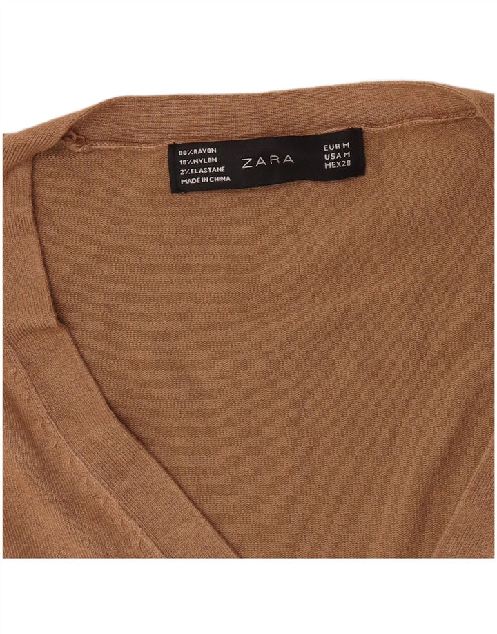 Zara Womens V-Neck Jumper Sweater UK 12 Medium Beige Rayon