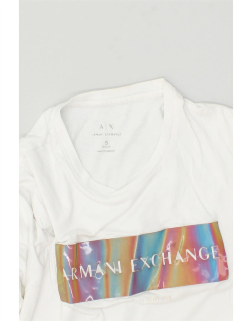 ARMANI EXCHANGE Womens Graphic T-Shirt Top UK 10 Small White | Vintage Armani Exchange | Thrift | Second-Hand Armani Exchange | Used Clothing | Messina Hembry 