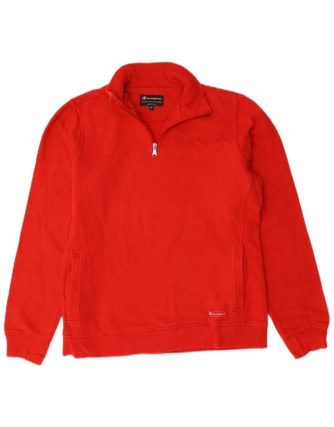 Champion Mens Zip Neck Sweatshirt Jumper Medium Red Cotton
