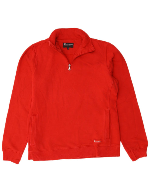 Champion Mens Zip Neck Sweatshirt Jumper Medium Red Cotton