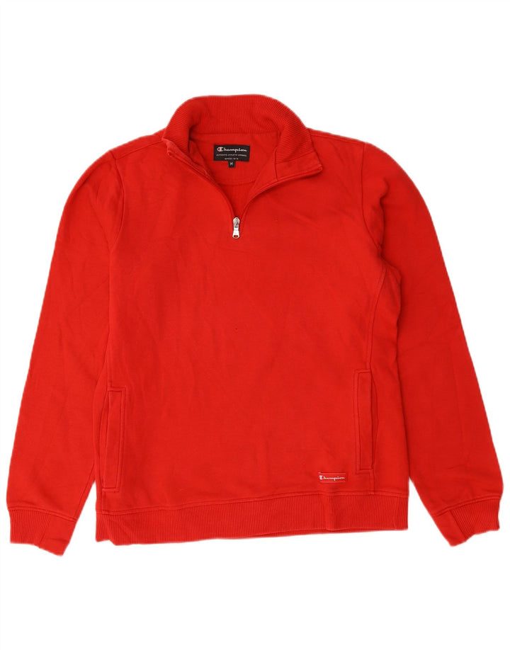 Champion Mens Zip Neck Sweatshirt Jumper Medium Red Cotton