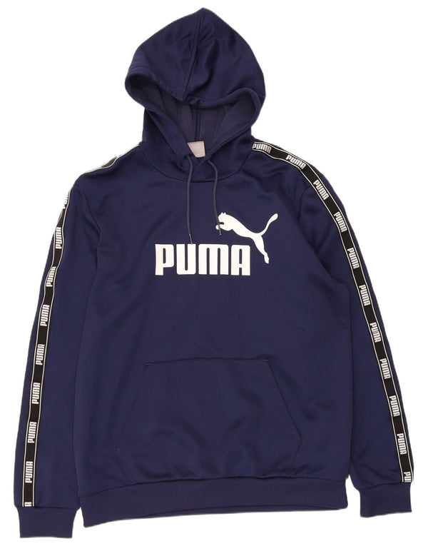 Puma Mens Graphic Hoodie Jumper Large Navy Blue Polyester