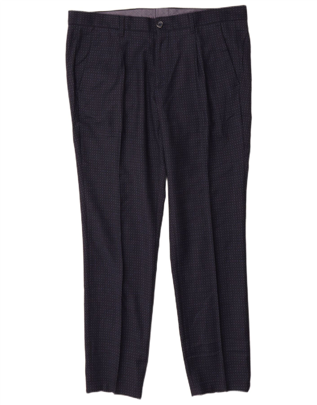 John Barritt Mens 2 Piece Suit IT 52/54 XL W36 L31 Navy Blue Geometric