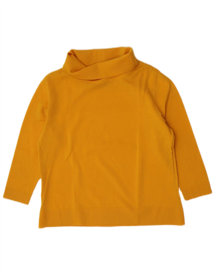 Vintage Womens Roll Neck Top 3/4 Sleeve UK 14 Medium Yellow
