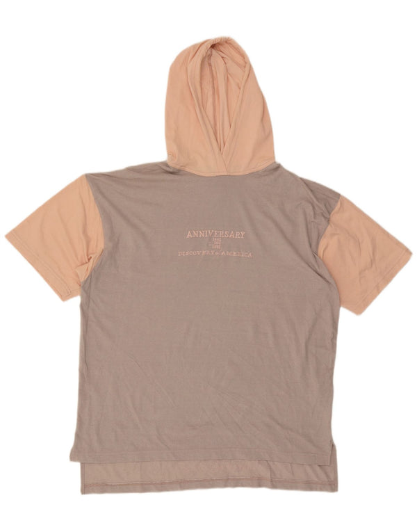 Gabriella Frattini Mens Hooded Graphic T-Shirt Top XL Grey Colourblock
