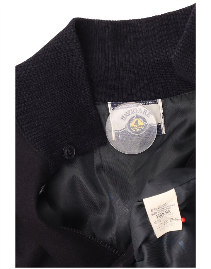 Navigare Mens Bomber Jacket UK 40 Large Navy Blue Wool