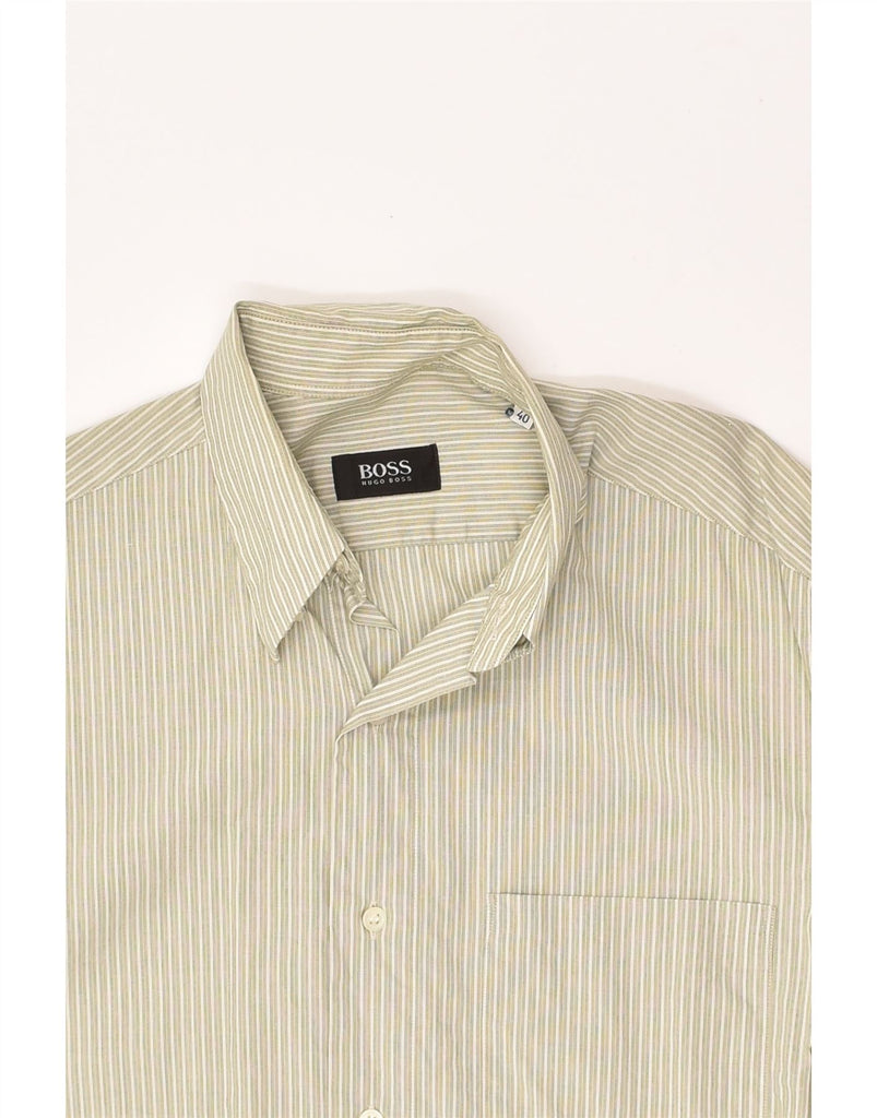 HUGO BOSS Mens Shirt Size 40 Medium Beige Striped Cotton | Vintage Hugo Boss | Thrift | Second-Hand Hugo Boss | Used Clothing | Messina Hembry 