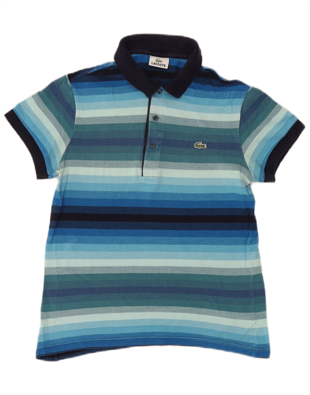 Lacoste Mens Polo Shirt Size 3 Small Blue Striped Cotton