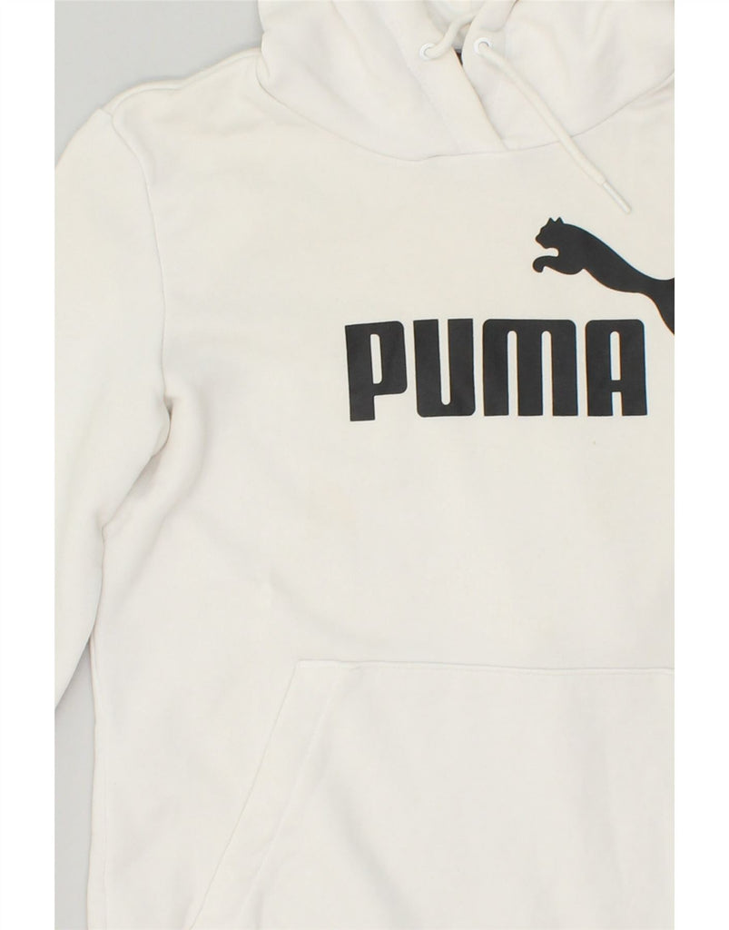 PUMA Womens Graphic Hoodie Jumper UK 6 XS White Colourblock Cotton | Vintage Puma | Thrift | Second-Hand Puma | Used Clothing | Messina Hembry 