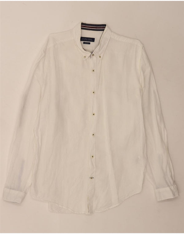 Zara Mens Slim Fit Shirt XL White Linen