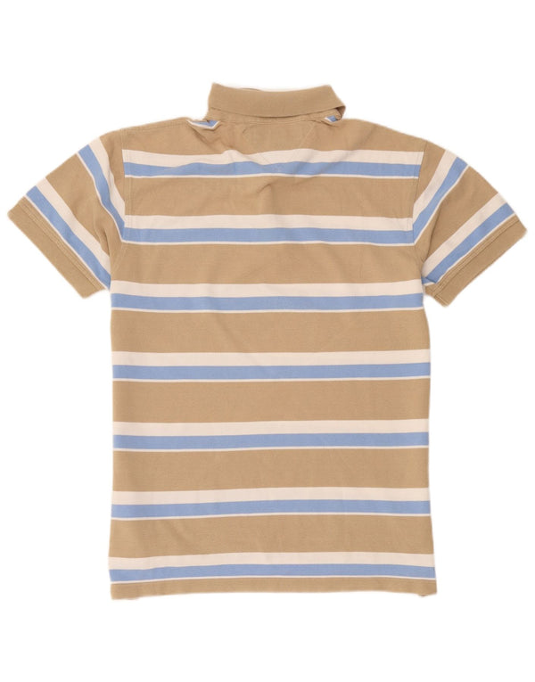 Tommy Hilfiger Mens Polo Shirt Small Beige Striped Cotton
