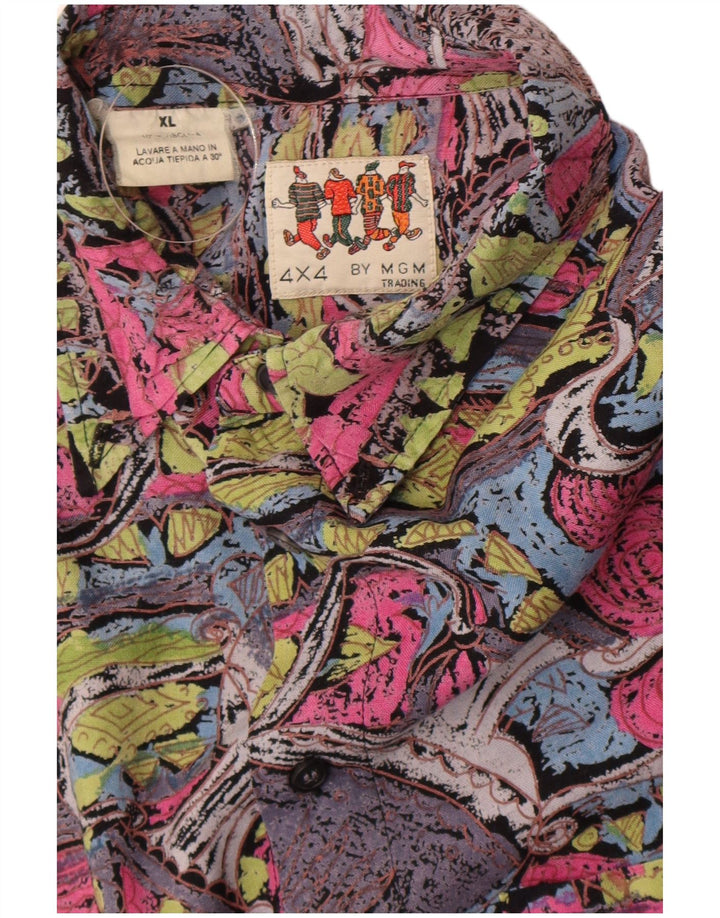 Vintage Mens Abstract Pattern Short Sleeve Shirt XL Multicoloured Viscose