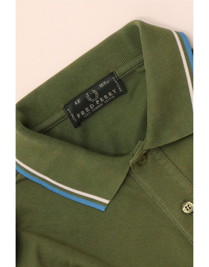 FRED PERRY Mens Polo Shirt Medium Green Cotton