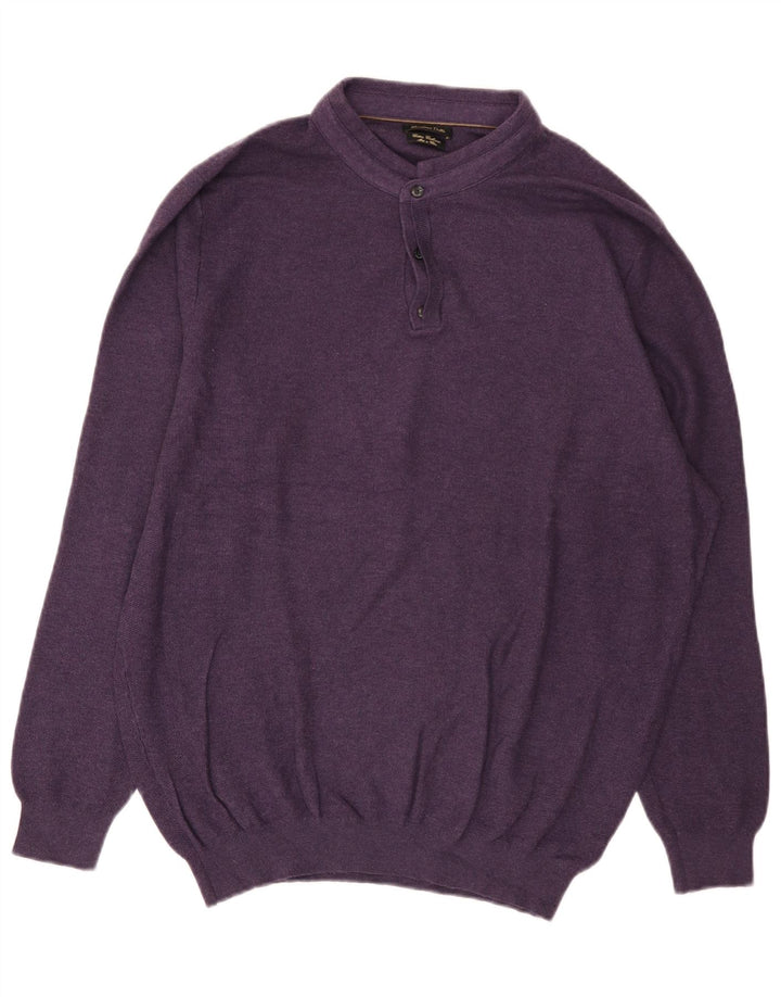 Massimo Dutti Mens Button Neck Jumper Sweater 2XL Purple Cotton