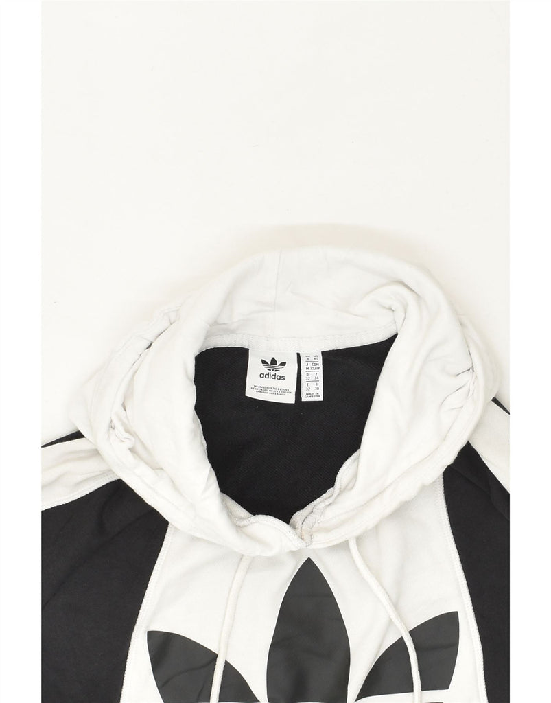 ADIDAS Womens Graphic Hoodie Jumper UK 6 XS Black Colourblock Cotton | Vintage Adidas | Thrift | Second-Hand Adidas | Used Clothing | Messina Hembry 
