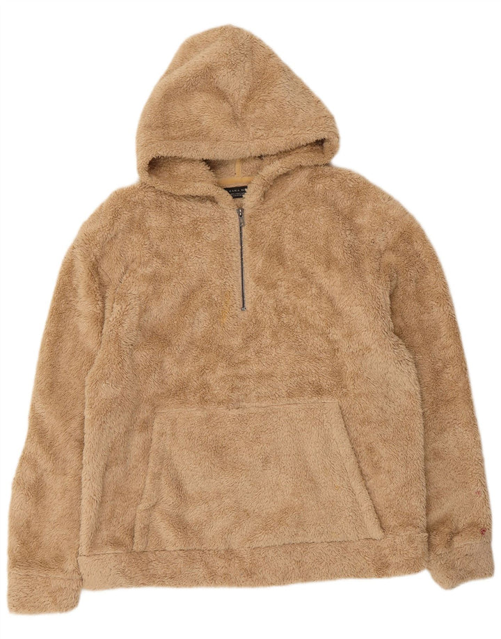 ZARA Mens Hooded Fleece Jumper Large Beige
