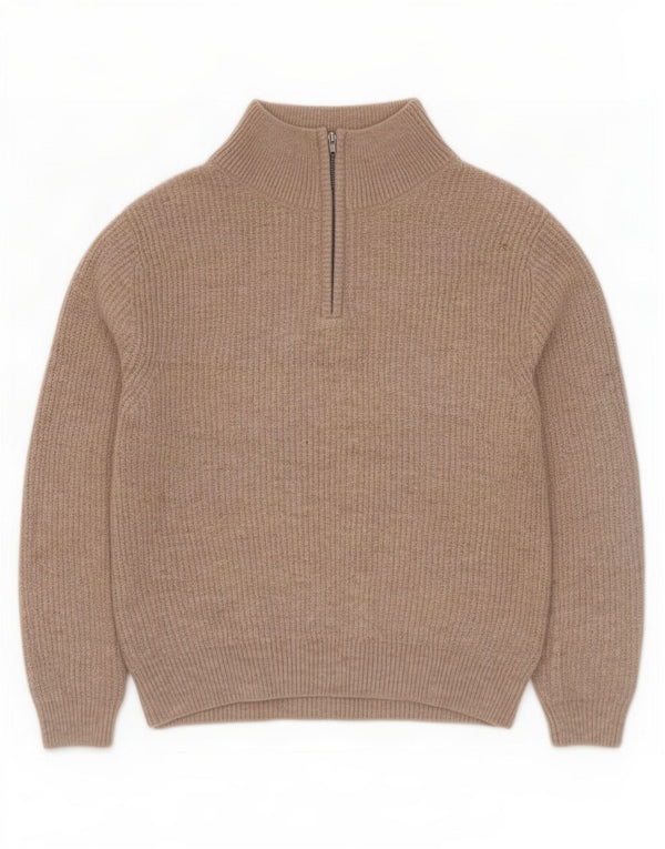 Zara Girls Zip Neck Jumper Sweater 9-10 Years Beige Acrylic