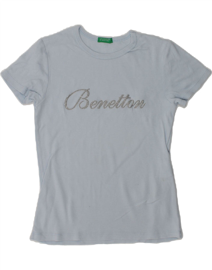 BENETTON Girls Graphic T-Shirt Top 7-8 Years Medium  Blue Cotton | Vintage Benetton | Thrift | Second-Hand Benetton | Used Clothing | Messina Hembry 