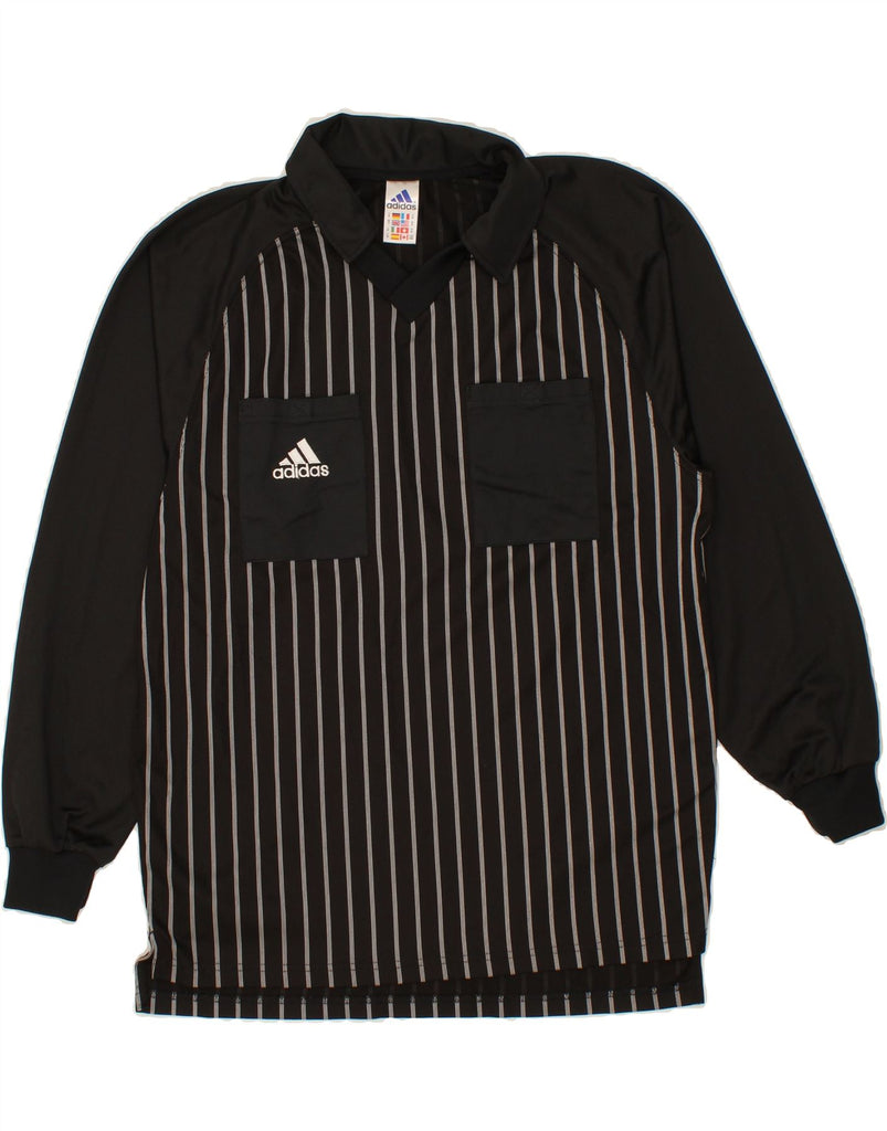 ADIDAS Mens Long Sleeve Polo Shirt Medium Black Striped Polyester Vintage Adidas and Second-Hand Adidas from Messina Hembry 