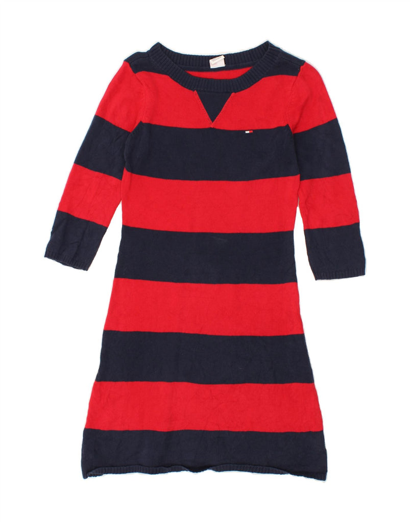 TOMMY HILFIGER Womens 3/4 Sleeve Jumper Dress UK 8 Small Navy Blue Striped | Vintage Tommy Hilfiger | Thrift | Second-Hand Tommy Hilfiger | Used Clothing | Messina Hembry 