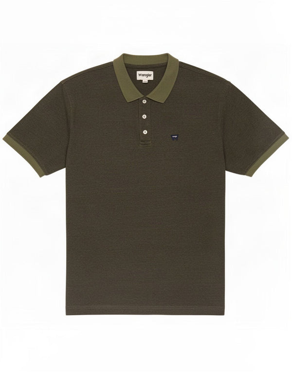 Wrangler Mens Polo Shirt Large Khaki Pinstripe Cotton