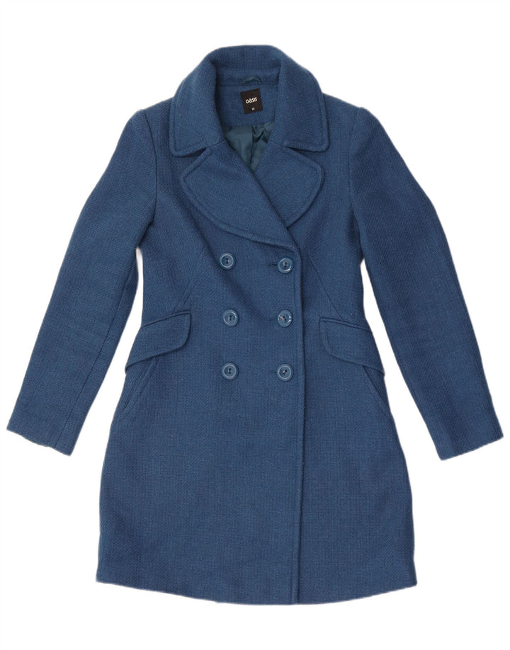 Oasis Womens Double Breasted Coat UK 6 XS Blue Polyester