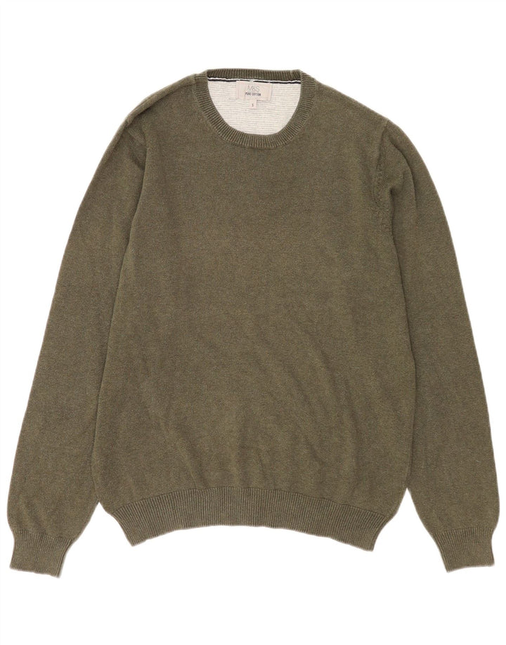 Marks & Spencer Mens Crew Neck Jumper Sweater Small Khaki Cotton