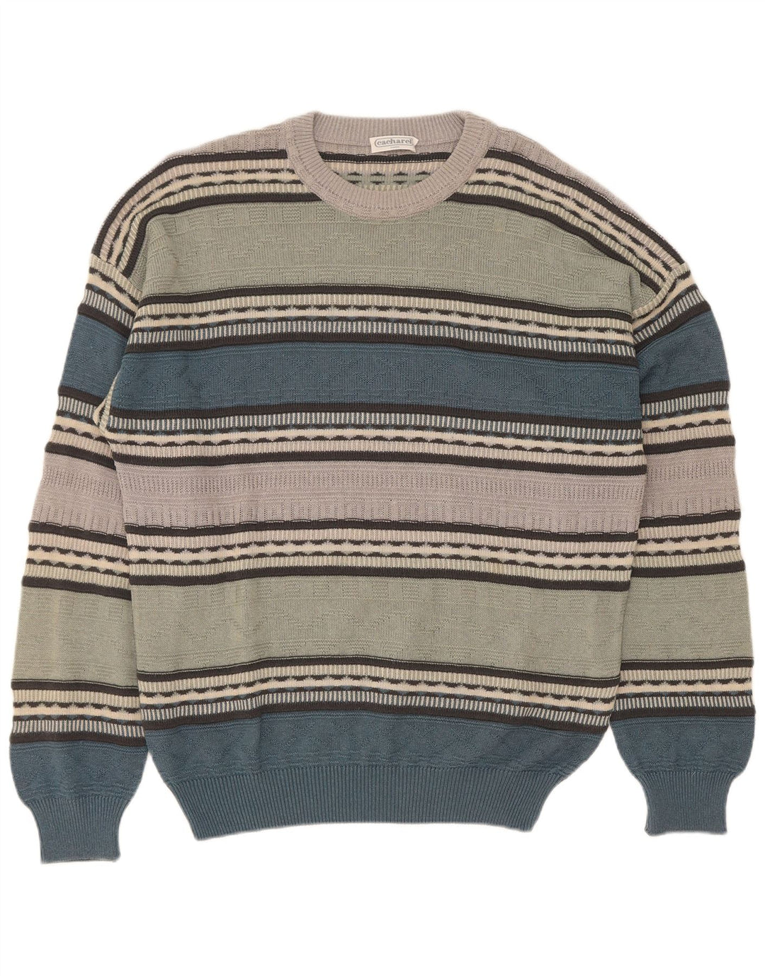 Cacharel Mens Crew Neck Jumper Sweater EU 52 Large Green Colourblock