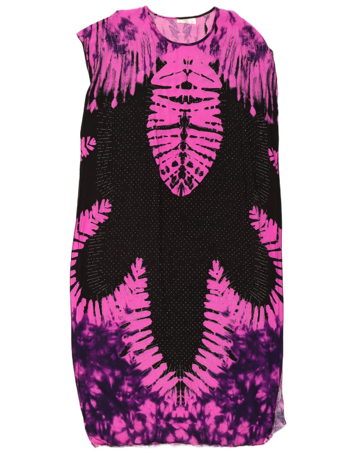 Vintage Womens Abstract Pattern Maxi Dress One Size Black
