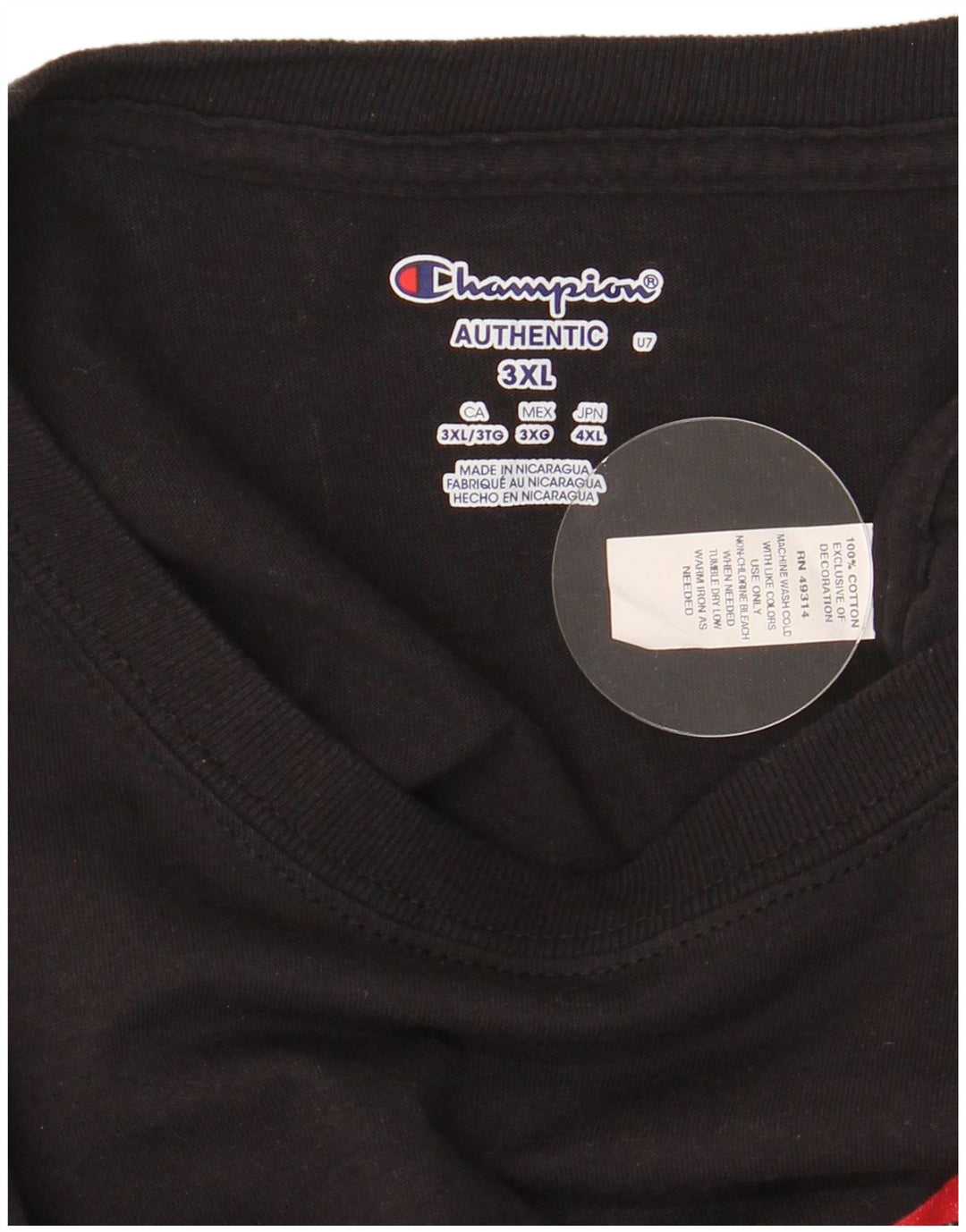 Champion Mens Graphic T-Shirt Top 3XL Black Cotton
