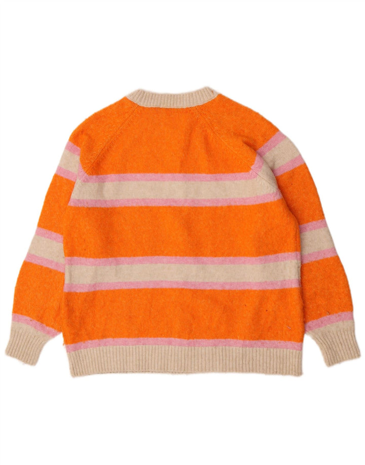 Marks & Spencer Womens Boat Neck Jumper Sweater UK 14 Medium Orange Striped