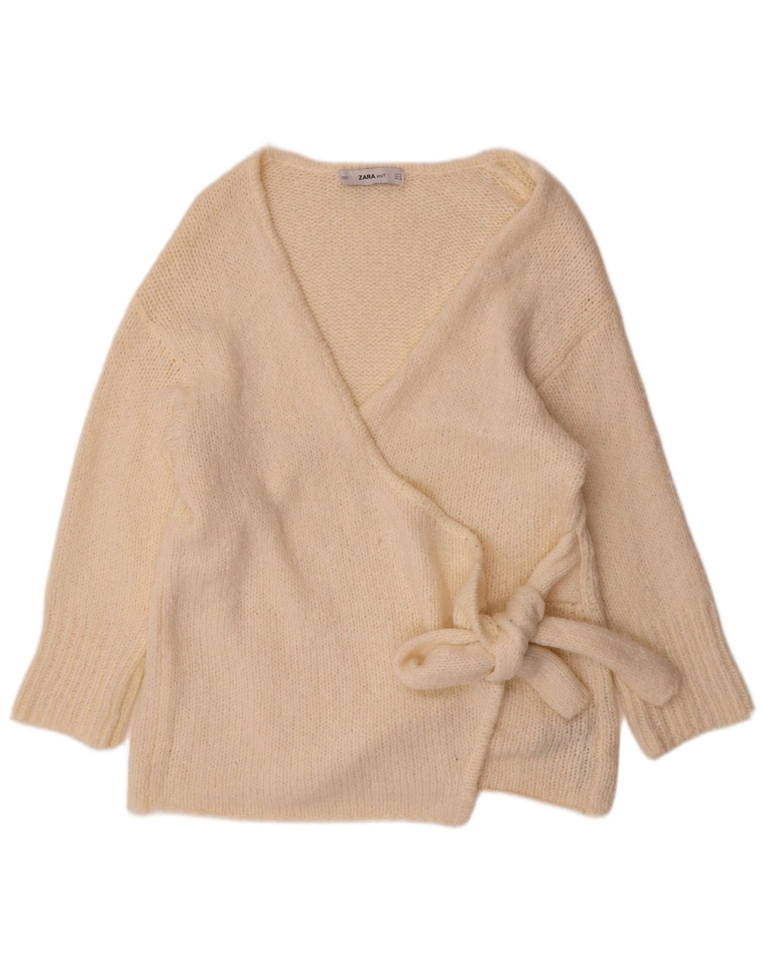 Zara Womens Wrap Oversized Cardigan Sweater UK 10 Small Off White Acrylic