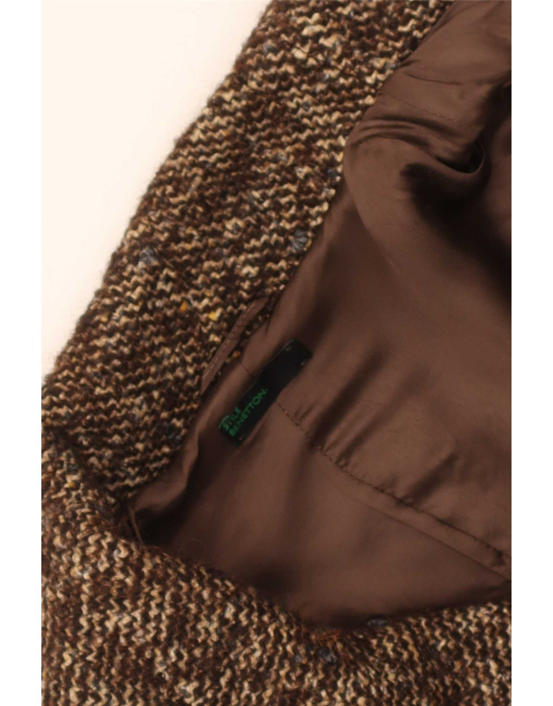 Benetton Womens Regular Fit Double Breasted Coat UK 10 Small Brown Flecked
