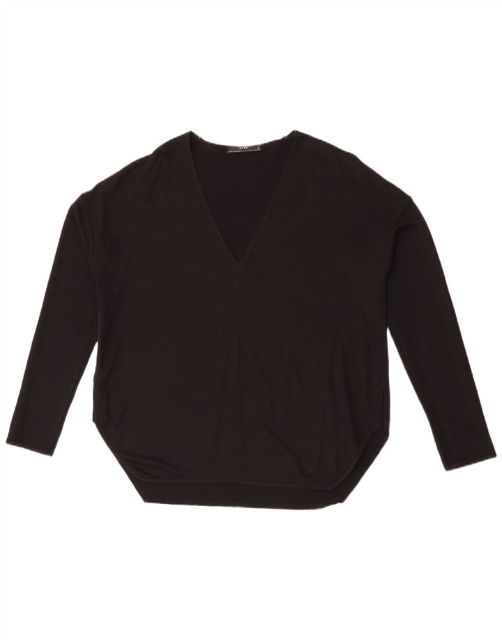 Zara Womens Oversized Top Long Sleeve UK 10 Small Black