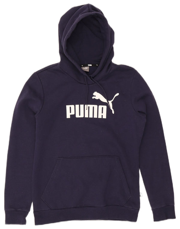 Puma Womens Graphic Hoodie Jumper UK 10 Small Navy Blue Cotton