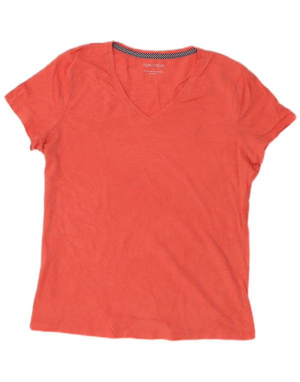 Nautica Womens T-Shirt Top UK 14 Large Orange Cotton