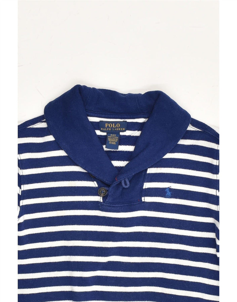 POLO RALPH LAUREN Boys Shawl Neck Sweatshirt Jumper 3-4 Years Blue Striped | Vintage Polo Ralph Lauren | Thrift | Second-Hand Polo Ralph Lauren | Used Clothing | Messina Hembry 