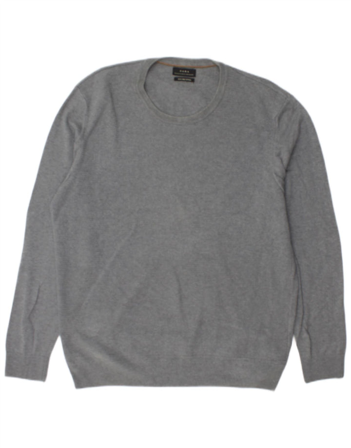 ZARA Mens Crew Neck Jumper Sweater XL Grey Cotton