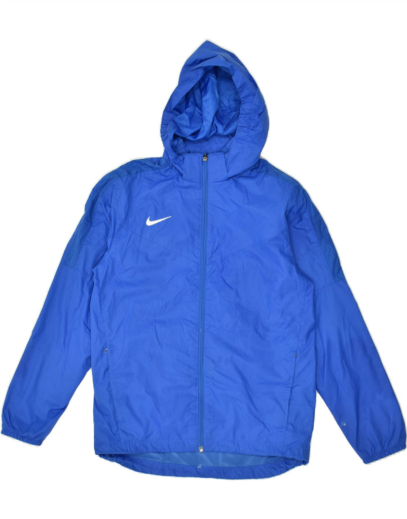 NIKE Boys Graphic Hooded Rain Jacket 12-13 Years Large  Blue Nylon | Vintage Nike | Thrift | Second-Hand Nike | Used Clothing | Messina Hembry 