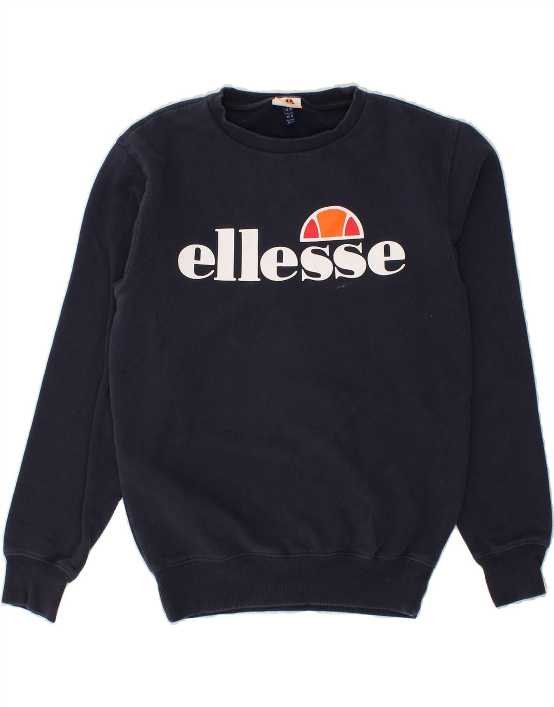 ELLESSE Womens Graphic Sweatshirt Jumper UK 8 Small  Navy Blue Cotton Vintage Ellesse and Second-Hand Ellesse from Messina Hembry 