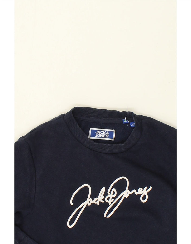 JACK & JONES Boys Graphic Sweatshirt Jumper 11-12 Years Navy Blue Cotton | Vintage Jack & Jones | Thrift | Second-Hand Jack & Jones | Used Clothing | Messina Hembry 