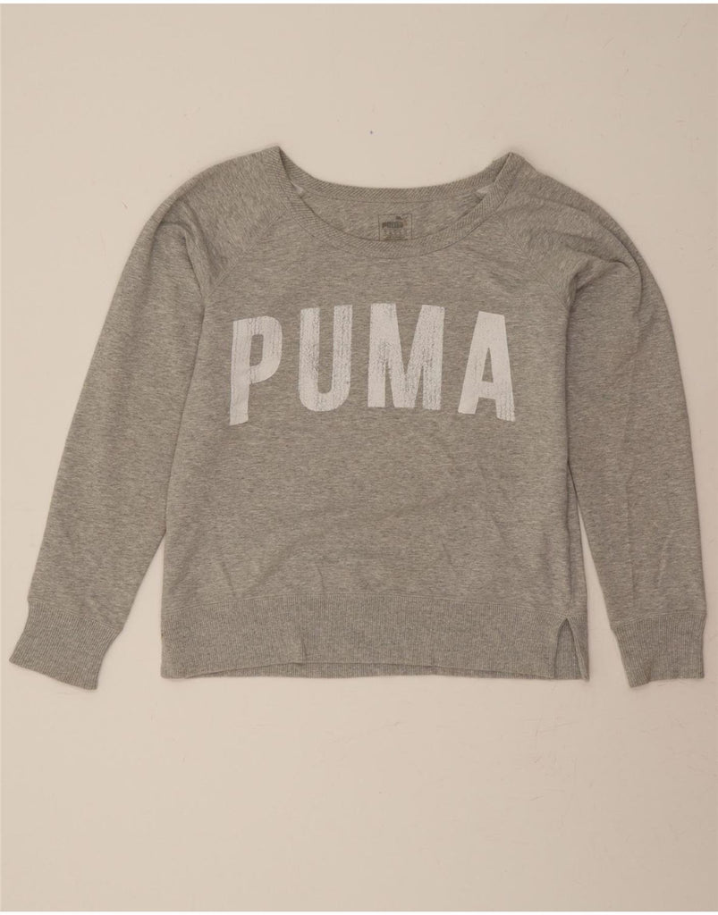 PUMA Womens Graphic Sweatshirt Jumper UK 12 Medium Grey Cotton Vintage Puma and Second-Hand Puma from Messina Hembry 