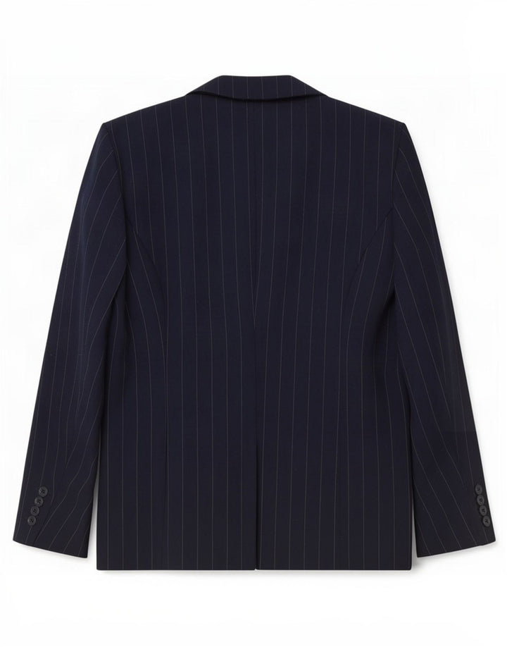 Bhs Womens Double Breasted Blazer Jacket UK 14 Large Navy Blue Pinstripe